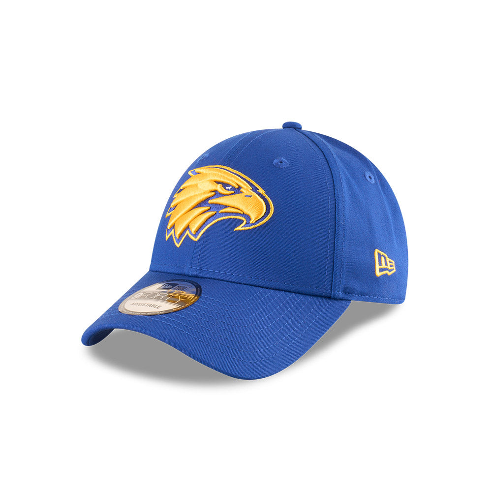 West Coast Eagles Youth Hat - AFL 2025 Badged Blue OTC 9Forty Kids Strapback Cap - New Era
